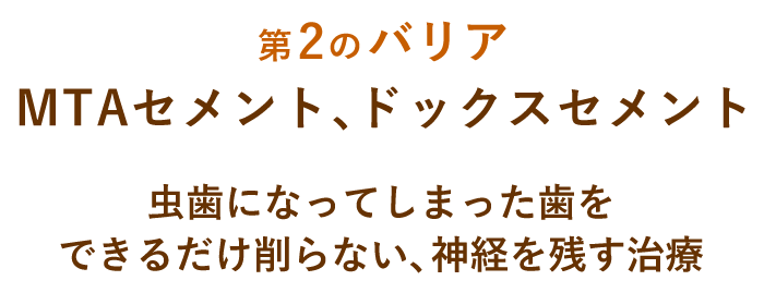 【第2のバリア】MTAセメント、ドックスセメント虫歯になってしまった歯をできるだけ削らない、神経を残す治療