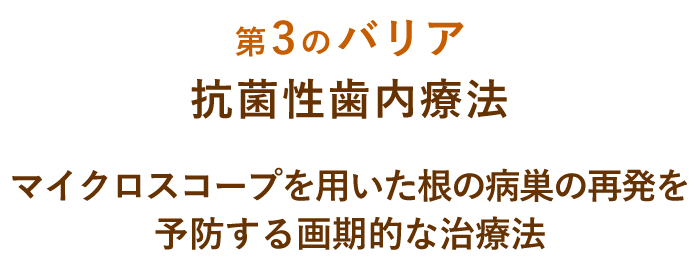 【第3のバリア】抗菌性歯内療法マイクロスコープを用いた根の病巣の再発を予防する画期的な治療法
